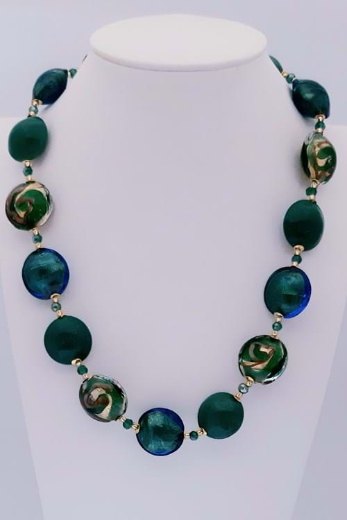 Collana Maya Tonda verde marino oro